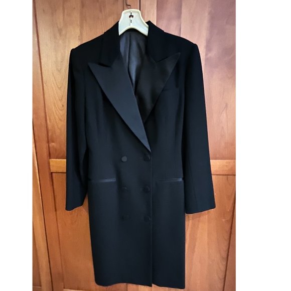 Vintage Fitted Black Double Breasted Tuxedo Jacket - Women's 8 - Picture 3 of 8